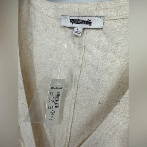 Madewell Linen-Blend Ruched Button-Front Top Size Large NWT $82 - Picture 4 of 6